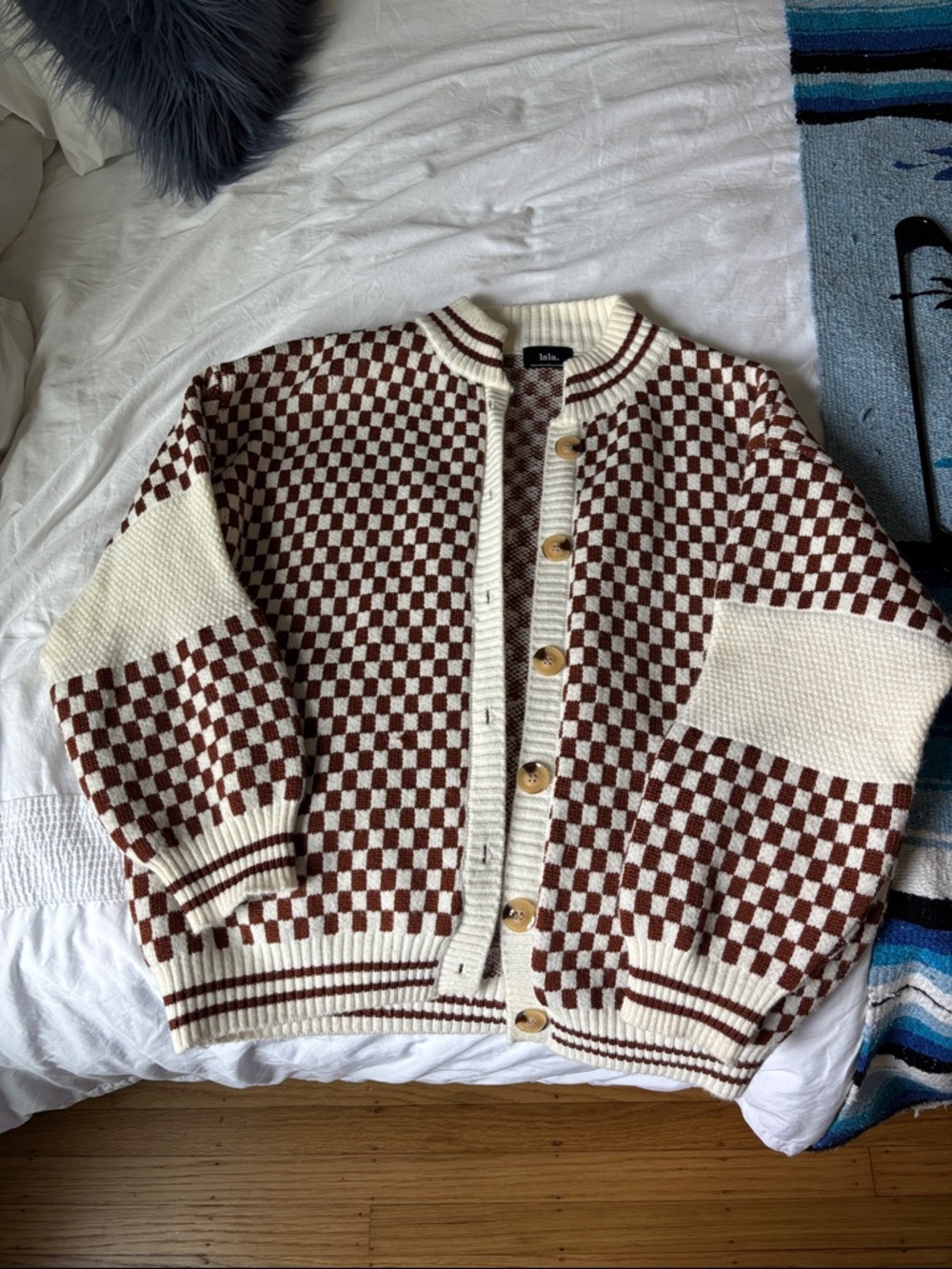 Dressed in LALA Brown Checkerboard Cardigan
